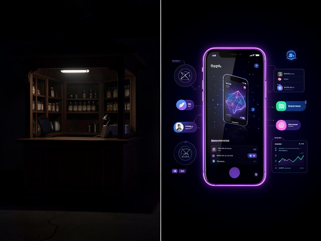 Comparación conceptual entre un local tradicional y un negocio con presencia digital