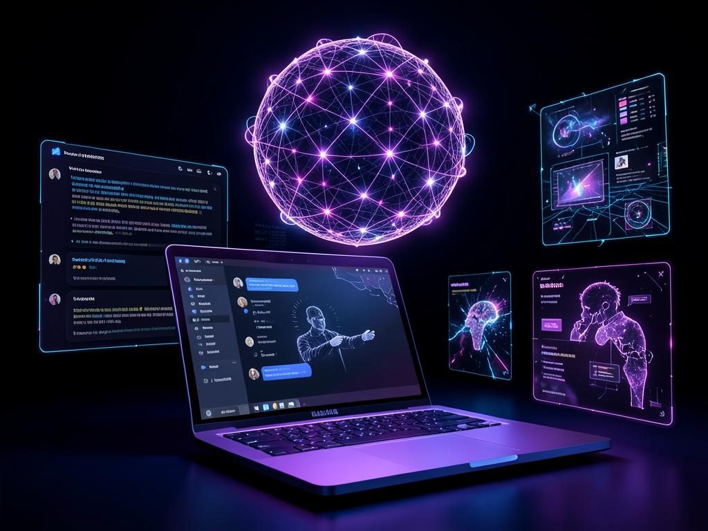 Concepto de inteligencia artificial con red neuronal luminosa sobre una notebook
