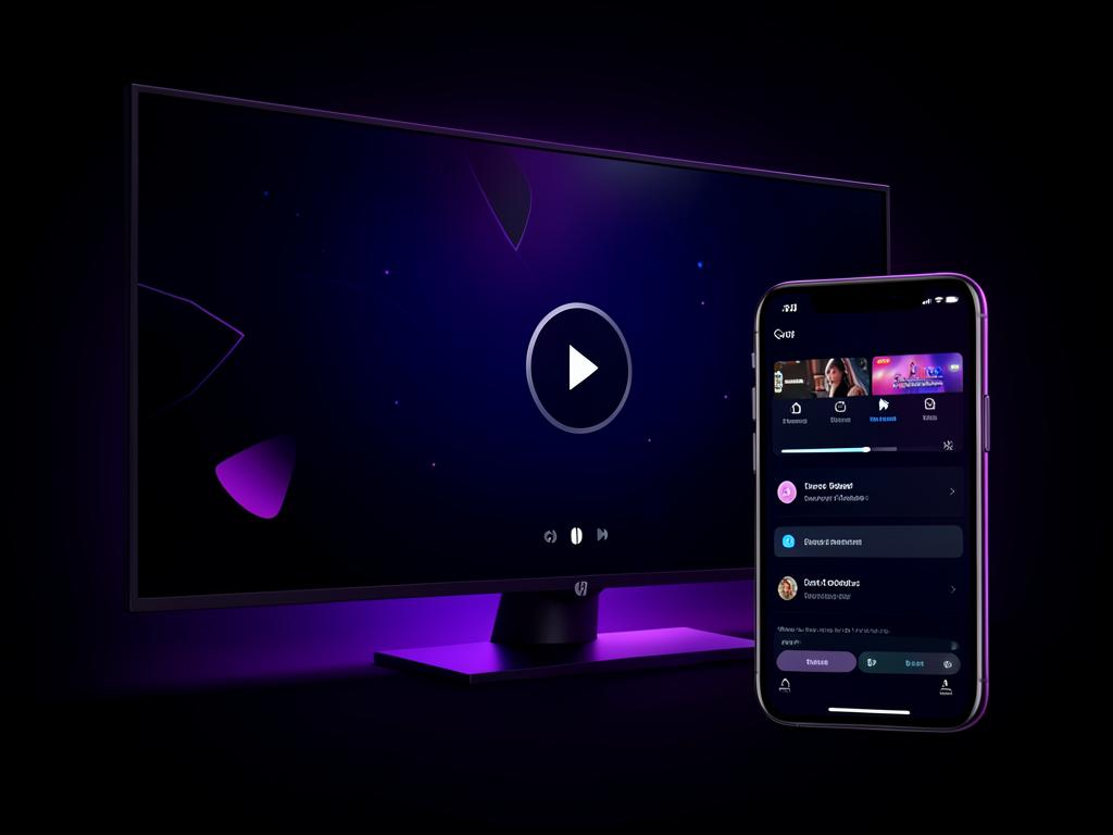 Pantalla y celular mostrando interfaces de reproducción de video y gestión de suscripciones